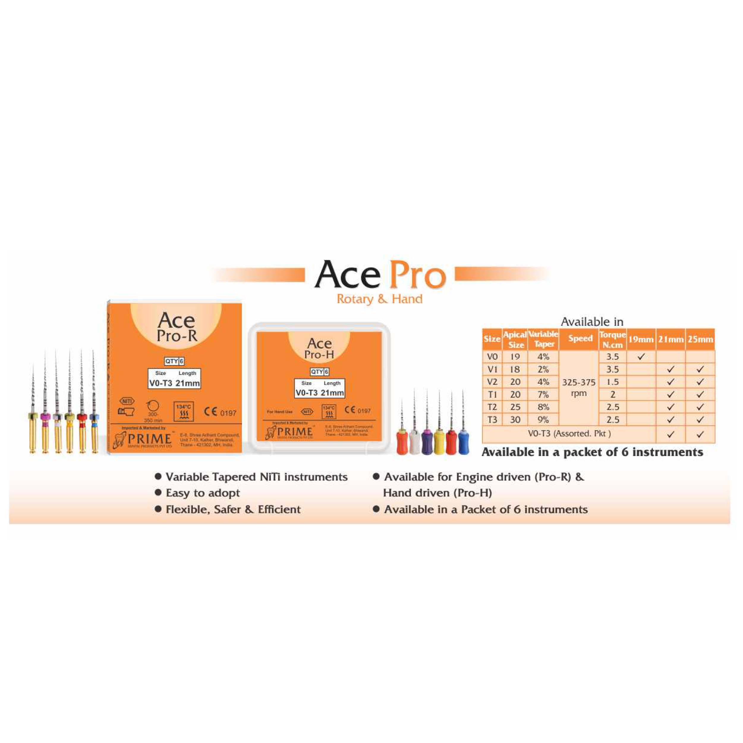 Prime Dental ACE Pro Hand Files V0-T3